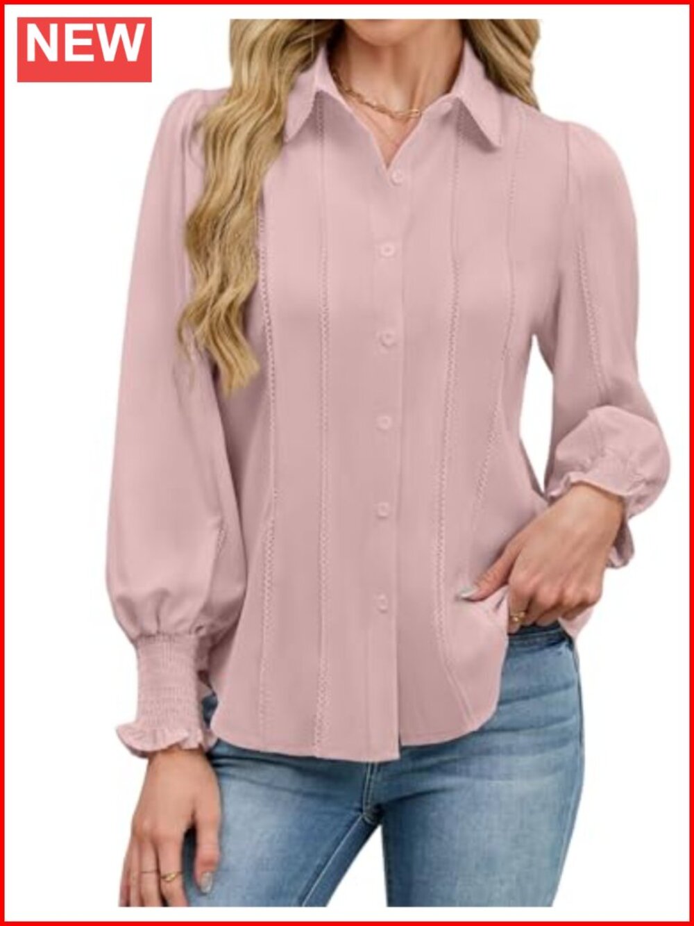 Chiffon Blouse Women Dressy Casual Smocked Cuffed